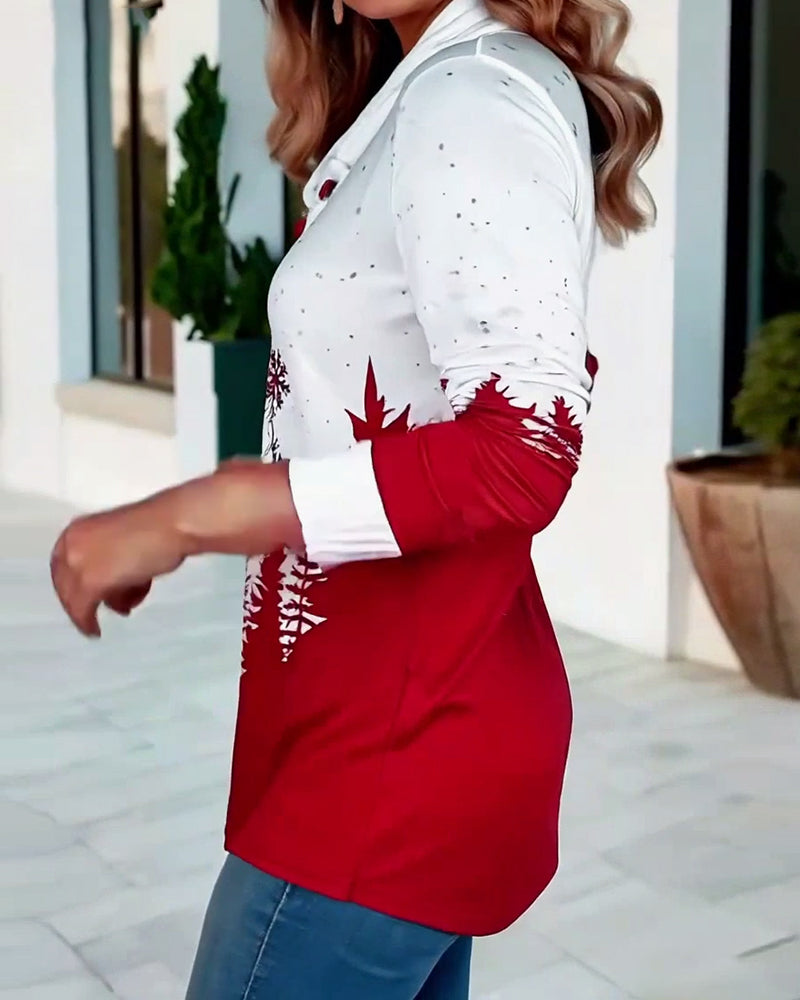 T-shirt with Relaxed Santa Print and Long Sleeves