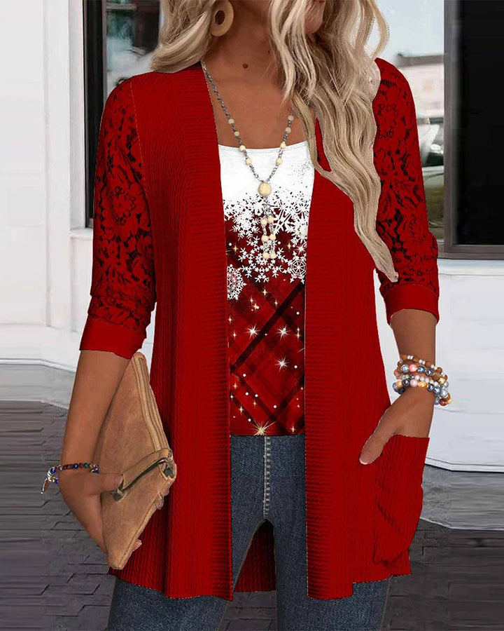 Knitted Top with Print in Faux Two-Piece Design