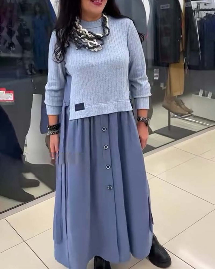 Dress Casual Color Block Round Neck