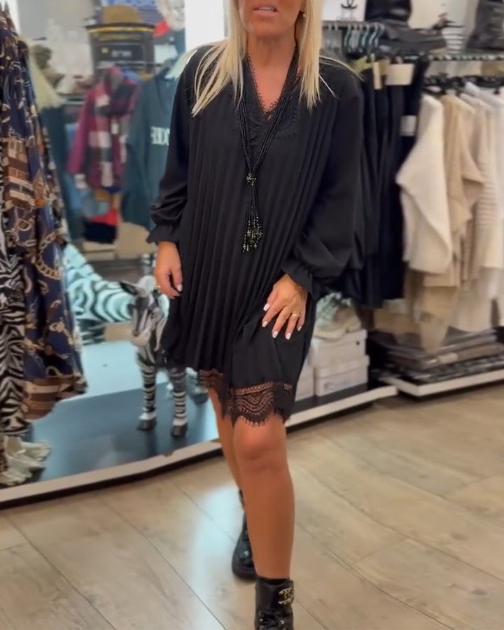 Dress with Ruffled Edges Pleated Loose