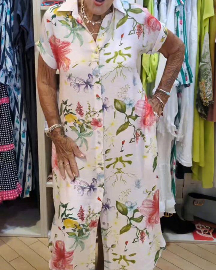 Shirt Dress Printed Lapels Buttons Down