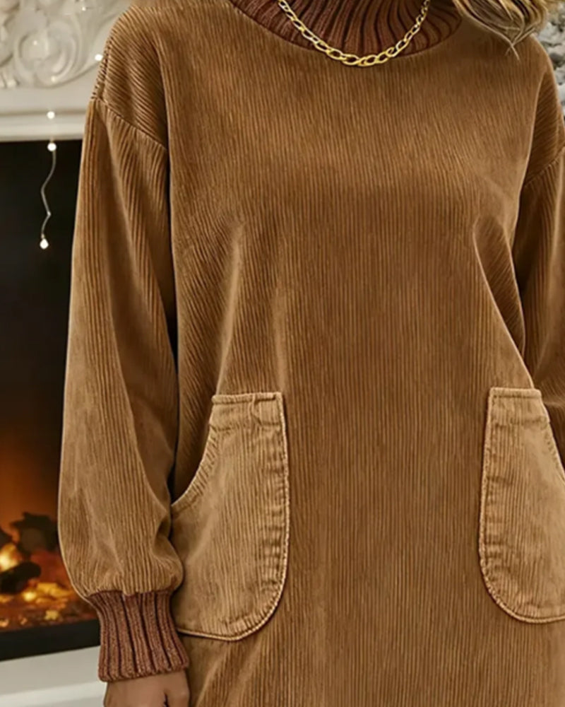 Retro Dress with High Neck and Long Sleeves