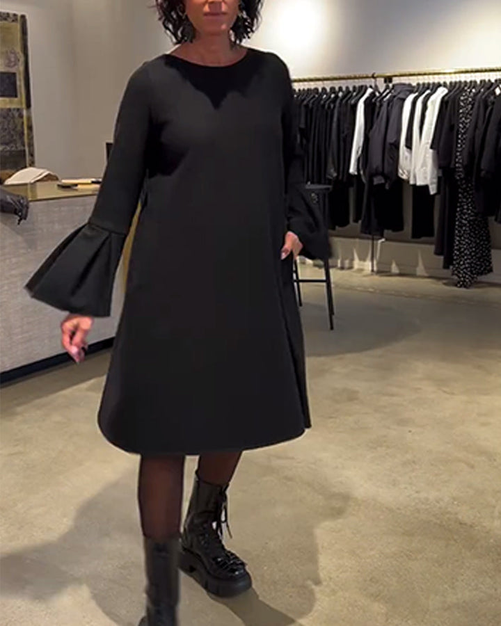 Dress Solid Color Bell Sleeve Ruched