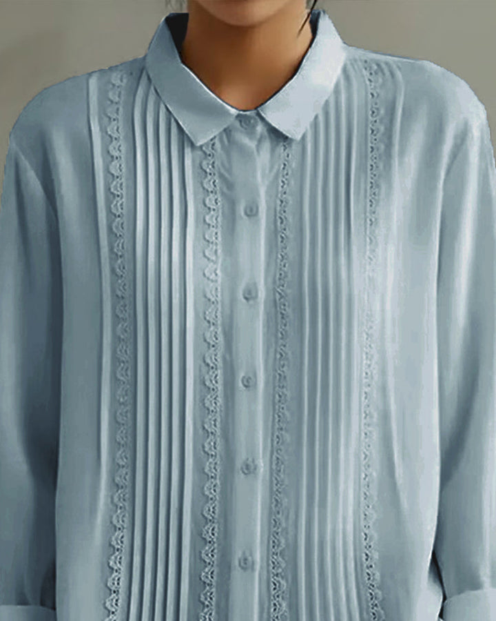 Solid Doll Collar Long Sleeve Shirt