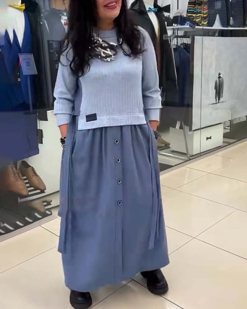 Dress Casual Color Block Round Neck