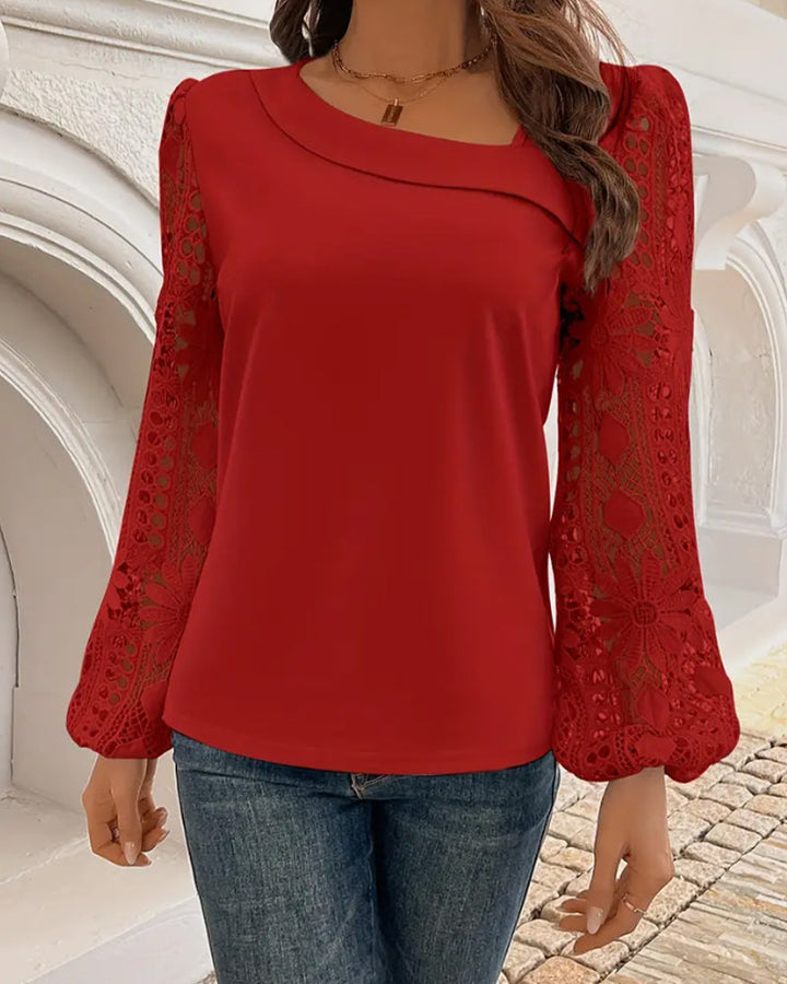 Asymmetrical Collar Long Sleeve Blouse