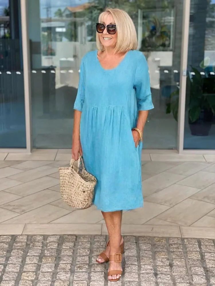 ELYSSIA – CASUAL COTTON POCKET TUNIC DRESS