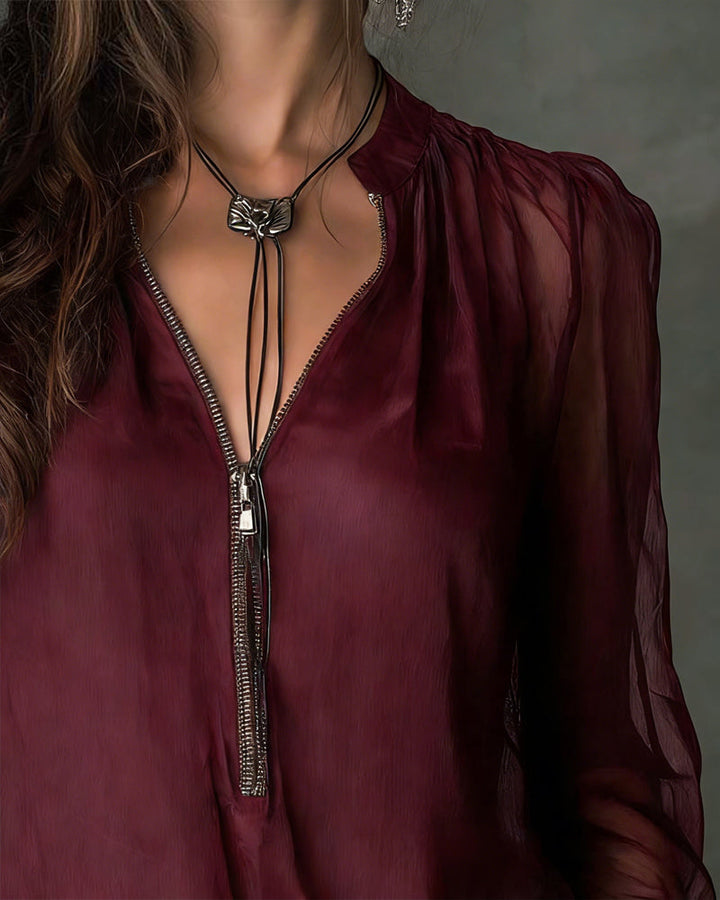 Half-Zip Blouse Long Sleeves