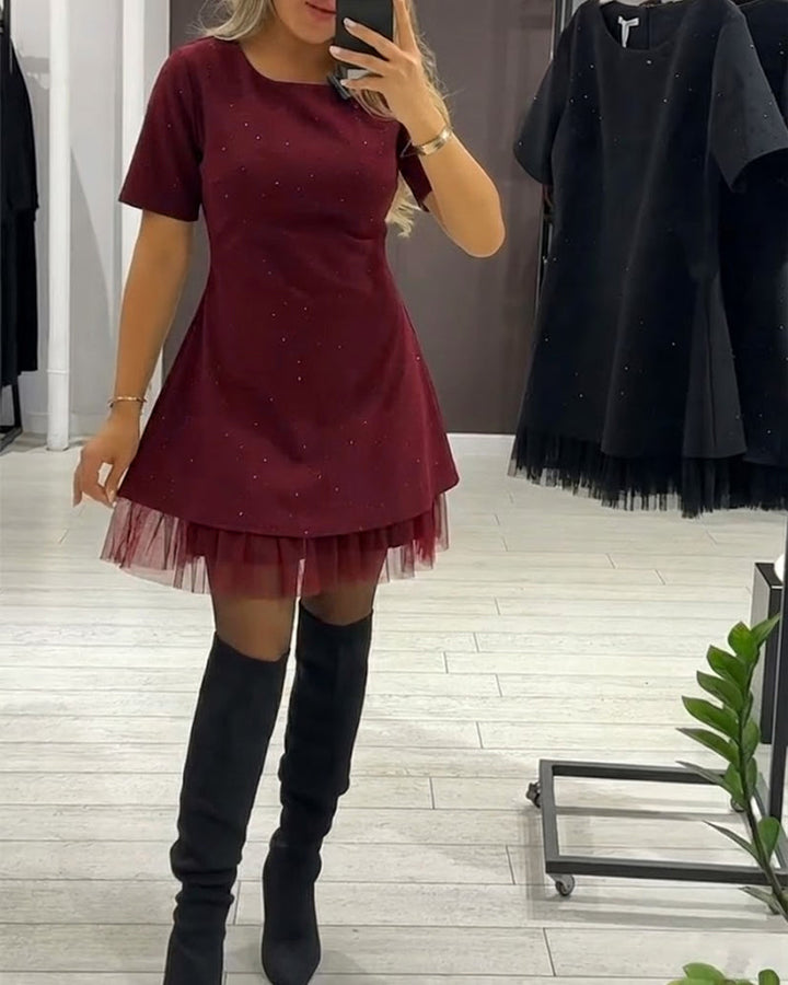 Elegant Dress with Sparkling Mesh Patchwork