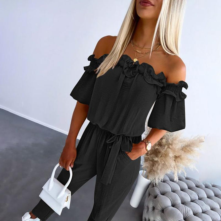 ARDYN – ELEGANT OFF-SHOULDER FRILL TIE-WAIST JUMPSUIT