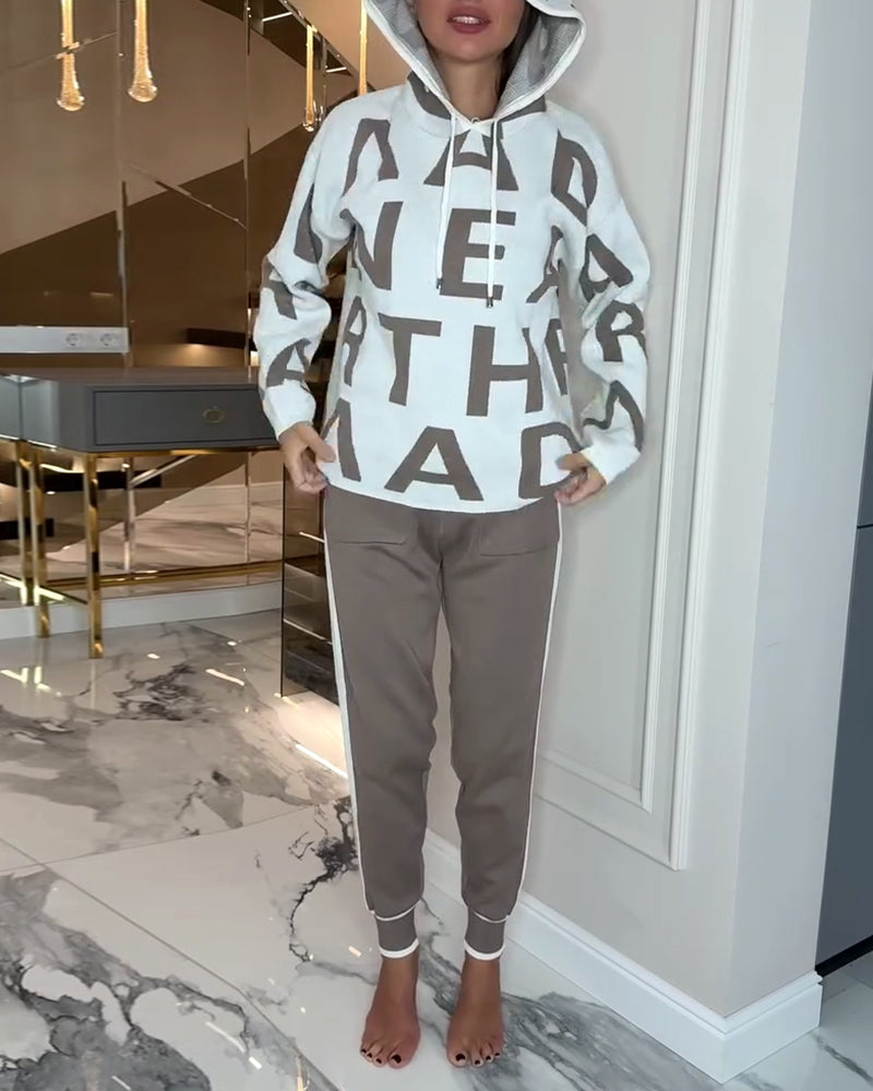 Two Piece Hoodie Set with Letter Print