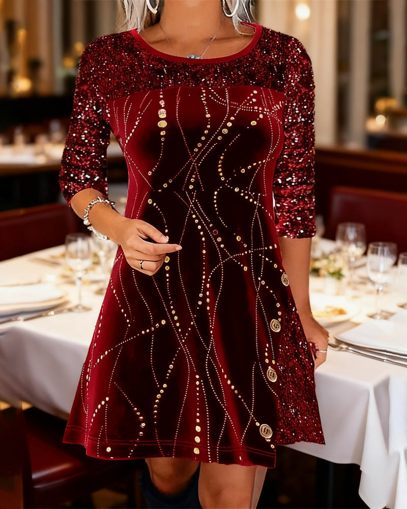 Dress with Glitter and Velvet Paneled Details