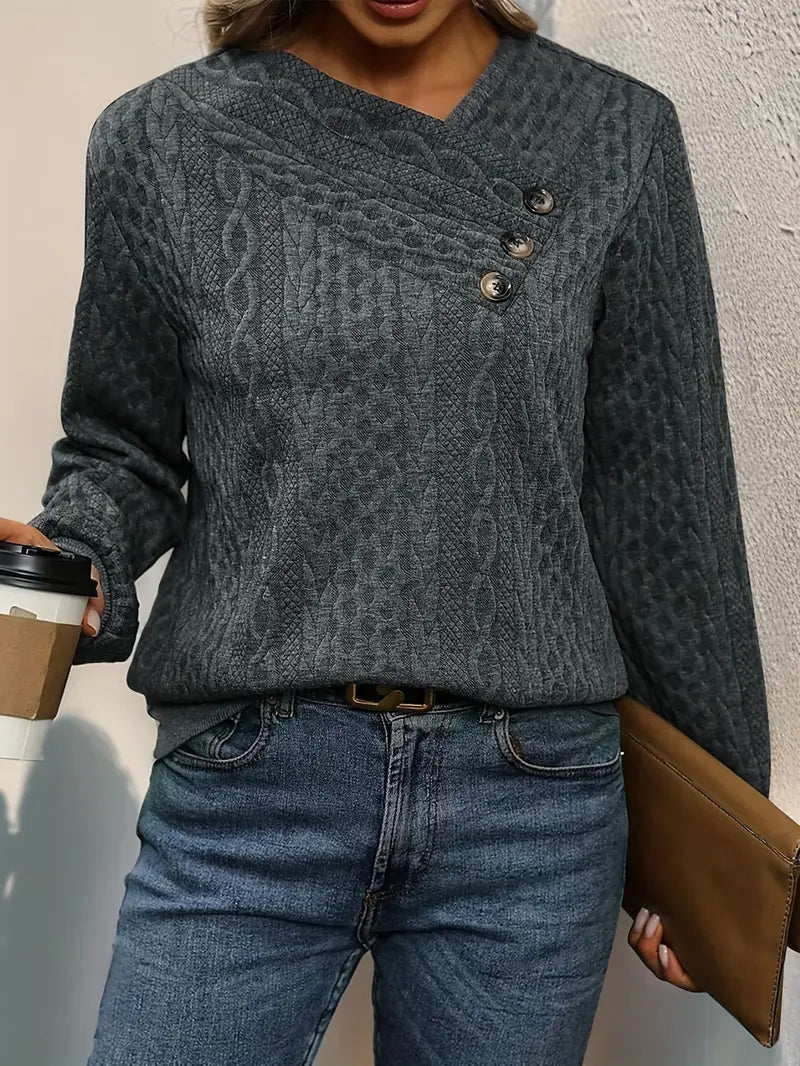 Casual Long Sleeve Pullover with Slant Shoulder