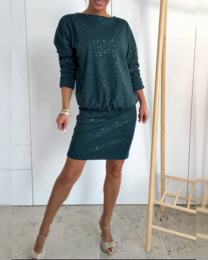 Dress Round Neck Fine Glitter Fashion