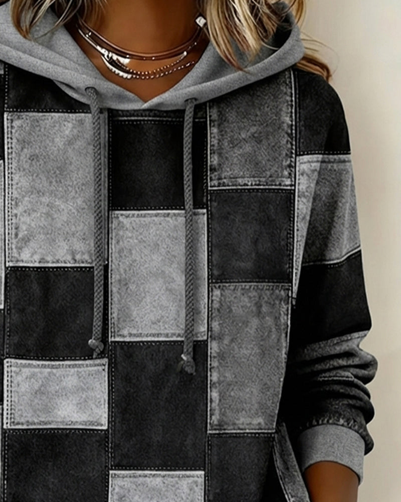 Stylish Checkered Hoodie with Long Sleeves