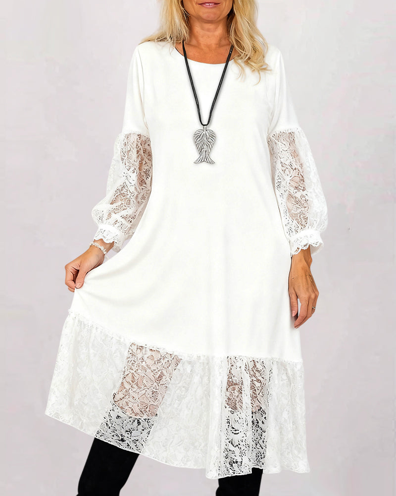 Dress Round Neck Lace Patchwork Loose