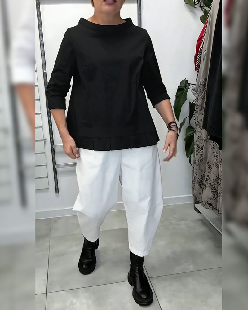 100% Cotton Blouse Wide Collar Solid Color Casual