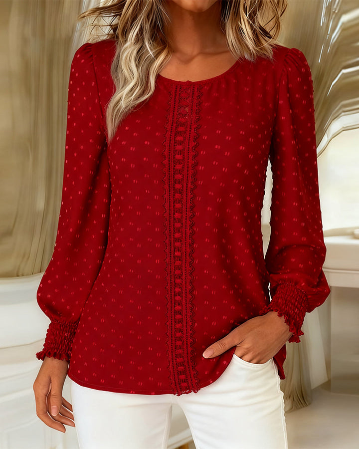 Blouse with Round Neckline and Puff Sleeves