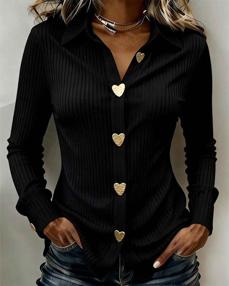 Shirt Heart Shaped Buttoned Collar