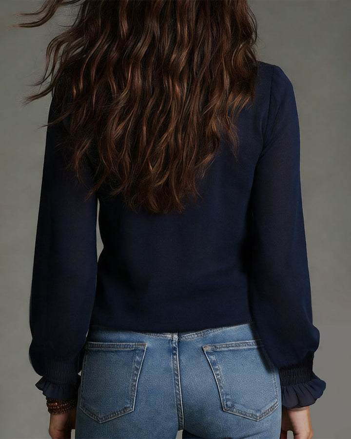 Shirt Half-Zip Ruffle Collar Solid