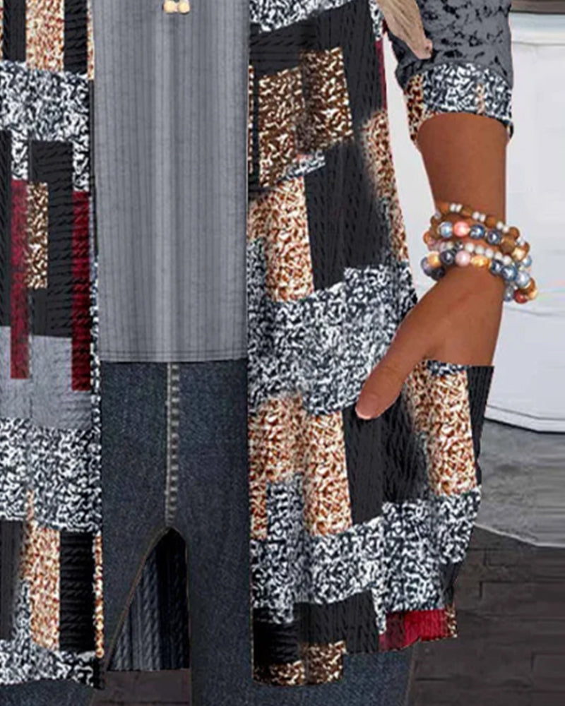 Long-Sleeve Blouse with Print and Faux Two-Piece Look