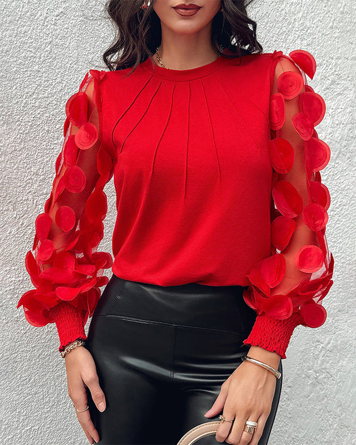 Three Dimensional Decorative Sleeve Pleated Blouse