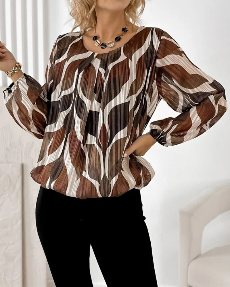 Blouse with Lantern Sleeves and Round Neckline