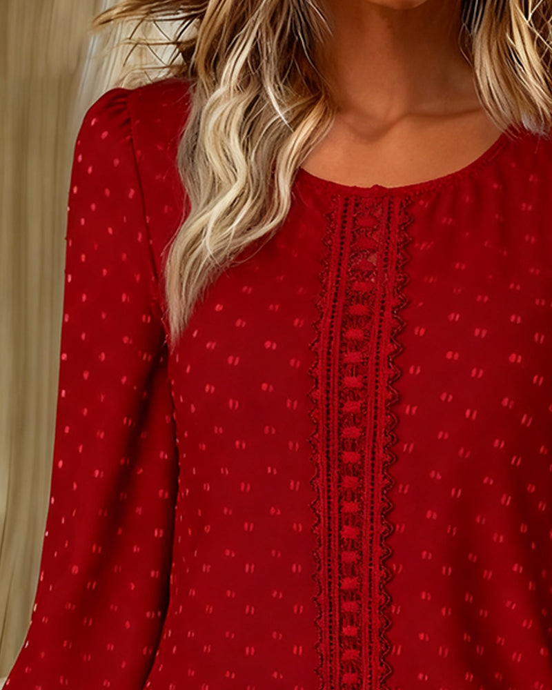 Blouse with Round Neckline and Puff Sleeves