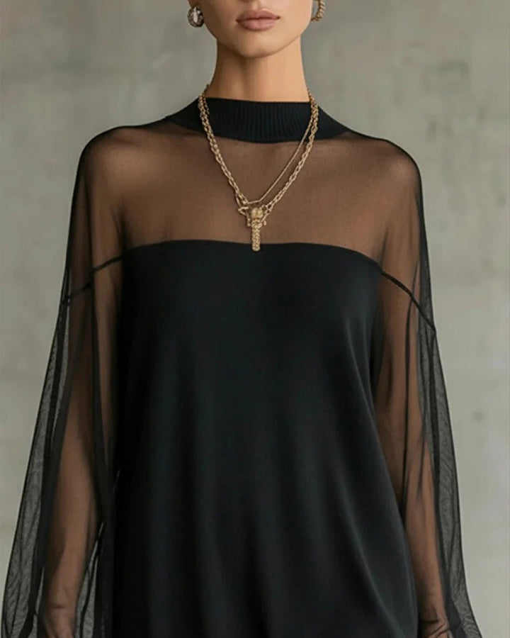 Dress Lantern Sleeve Solid Color Patchwork