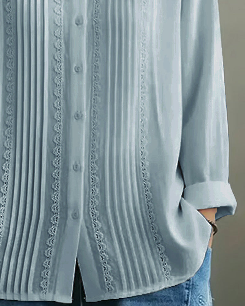 Solid Doll Collar Long Sleeve Shirt