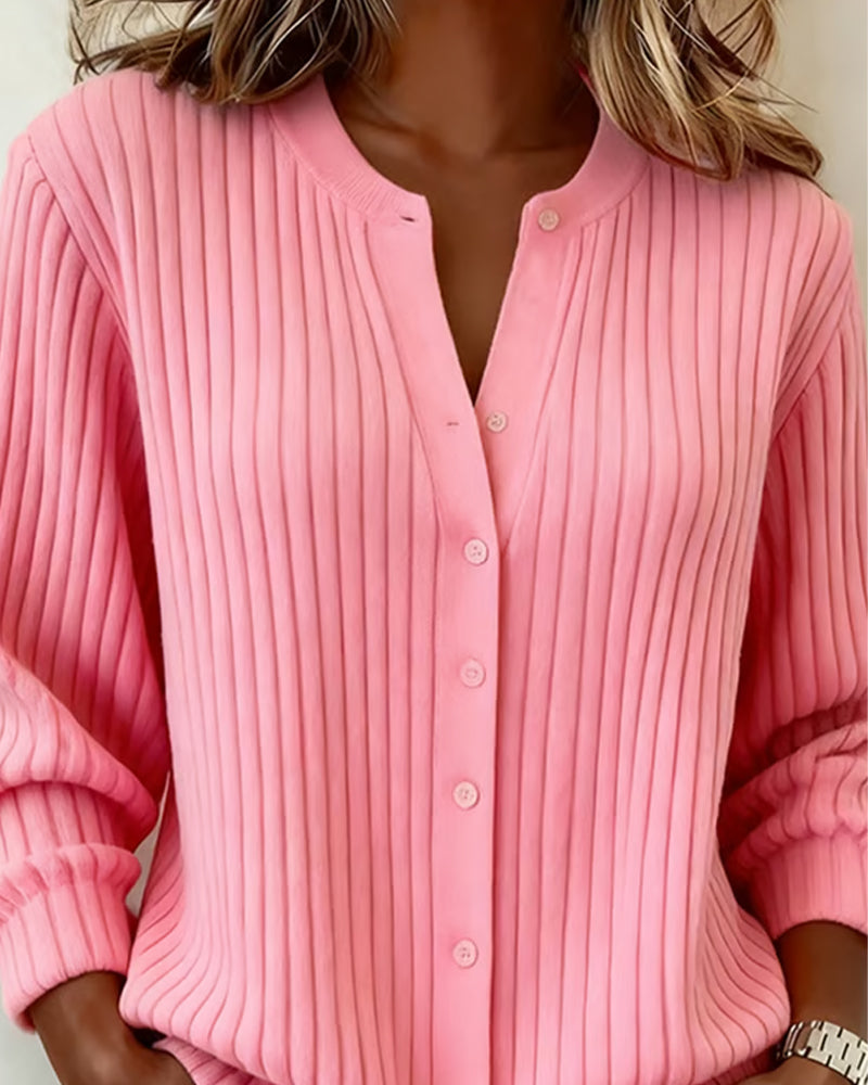 Solid Color Long Sleeve Pullover with Round Neck