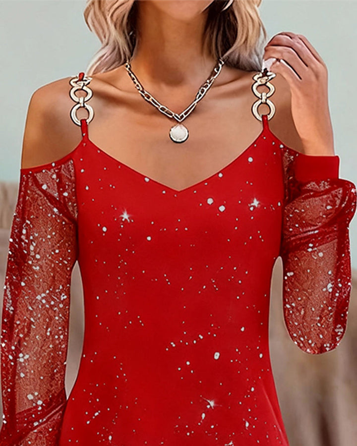 Dress with Straps Mesh Insert Long Sleeved