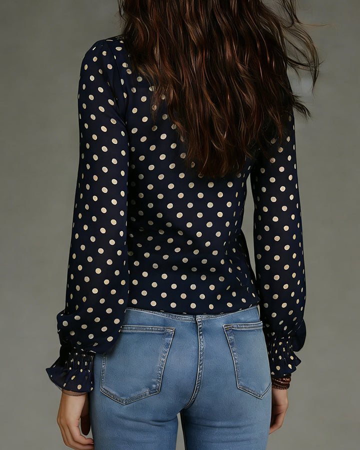 Polka Dot Ruffle Half-Zip Blouse