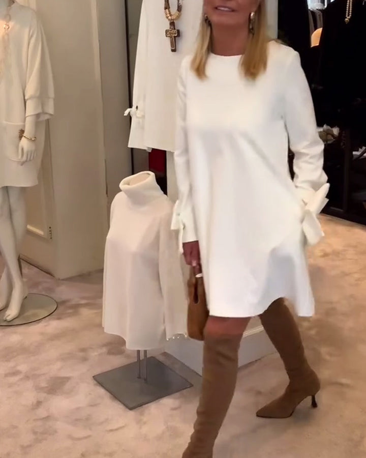 LYSANTRA – ELEGANT DRESS ROUND NECK SLEEVE BOW