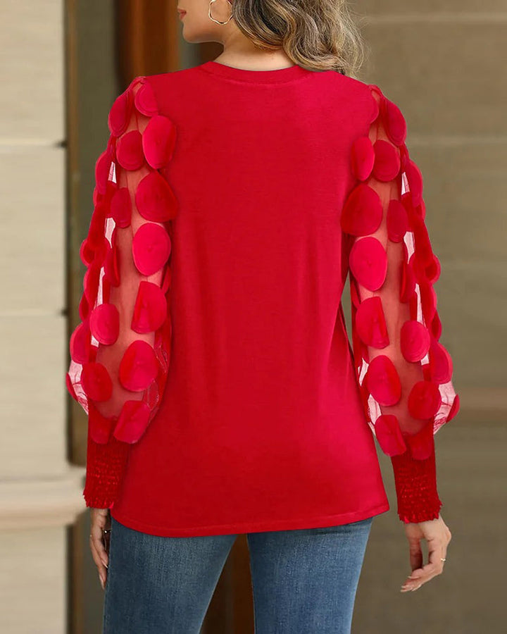 Three Dimensional Decorative Sleeve Pleated Blouse