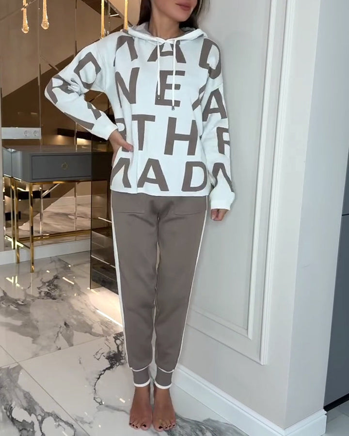 Two Piece Hoodie Set with Letter Print