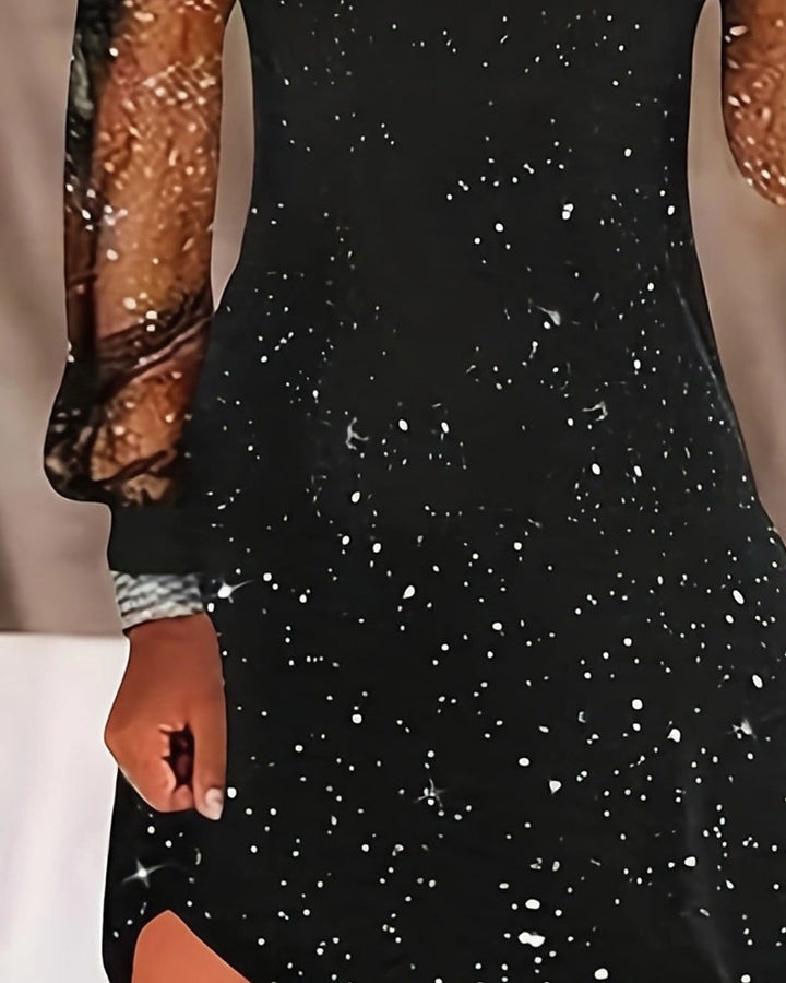 Dress with Straps Mesh Insert Long Sleeved