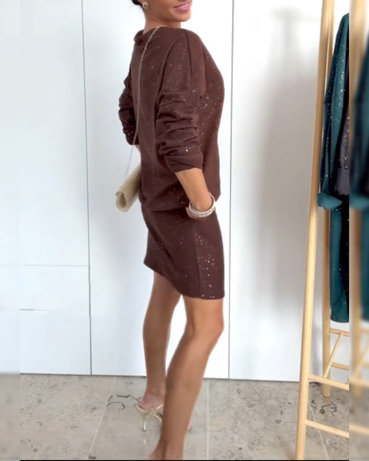 Dress Round Neck Fine Glitter Fashion