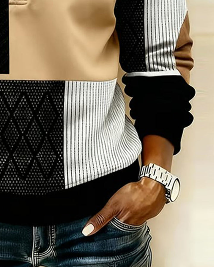 Half Zip Fleece-Lined Color Block Sweatshirt