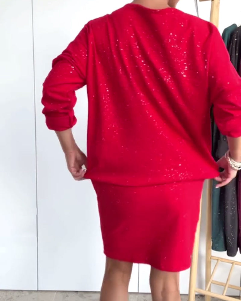 Dress Round Neck Fine Glitter Fashion
