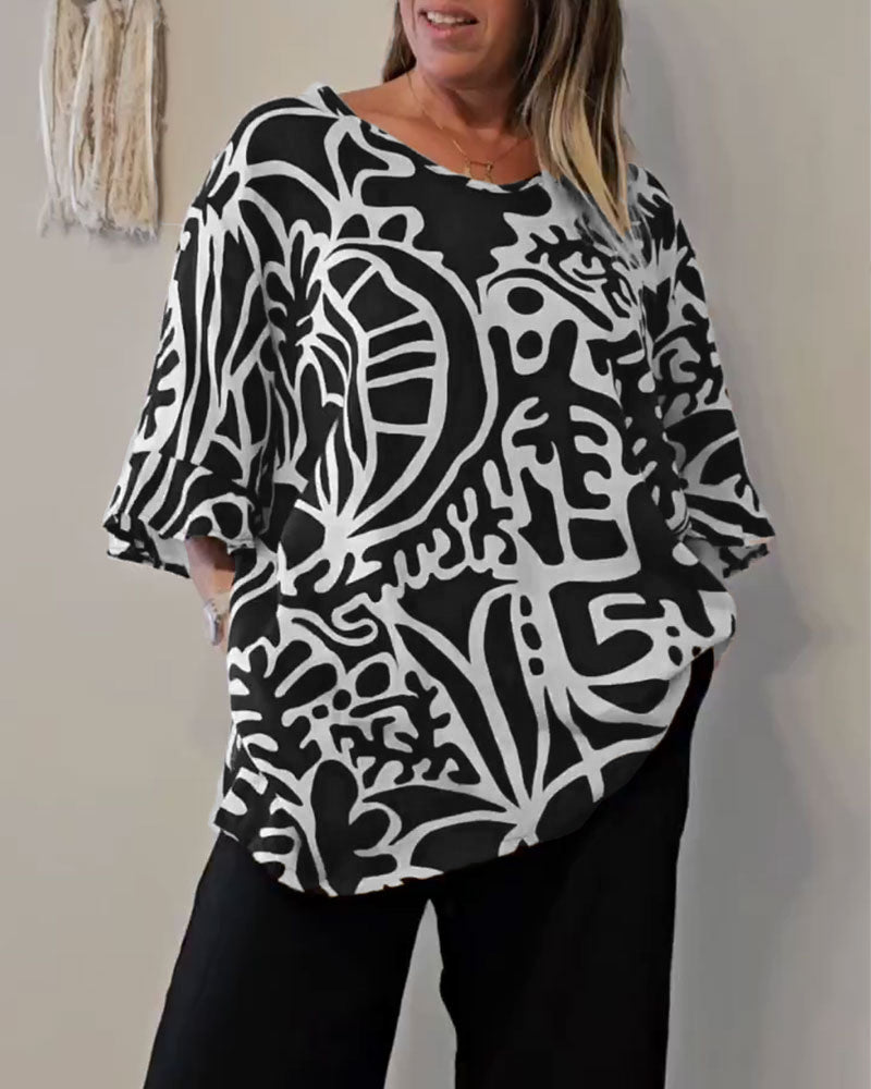 Abstract Botanical Print Top