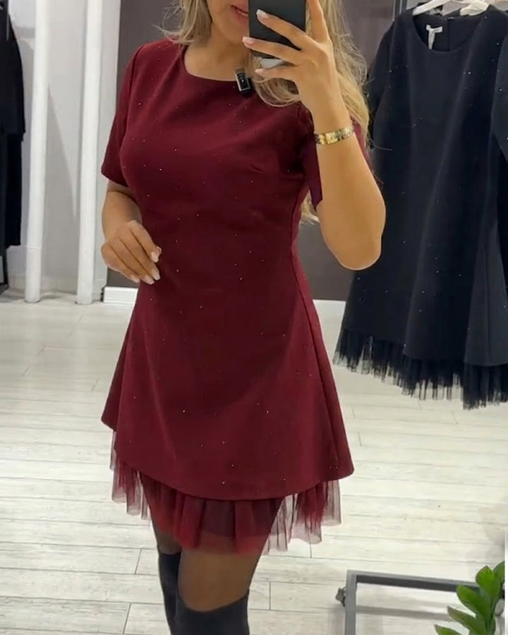 Elegant Dress with Sparkling Mesh Patchwork