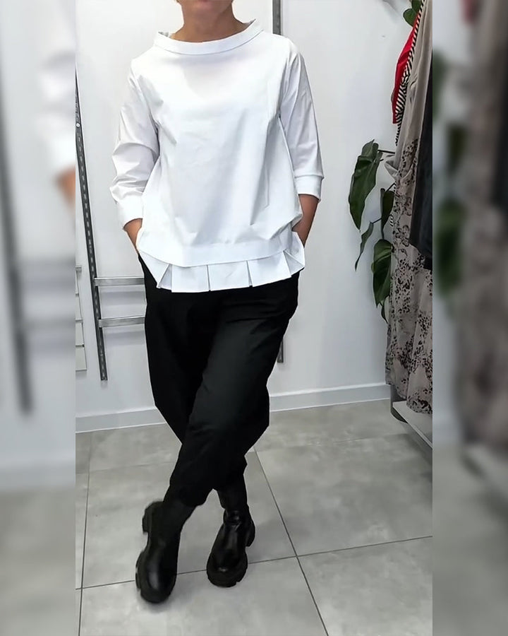 100% Cotton Blouse Wide Collar Solid Color Casual