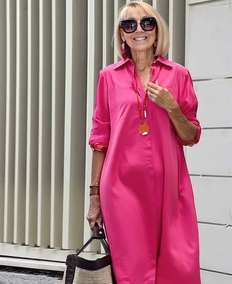 ORELITHA – SHIRT COLLAR POCKET MIDI DRESS