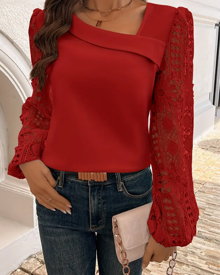 Asymmetrical Collar Long Sleeve Blouse