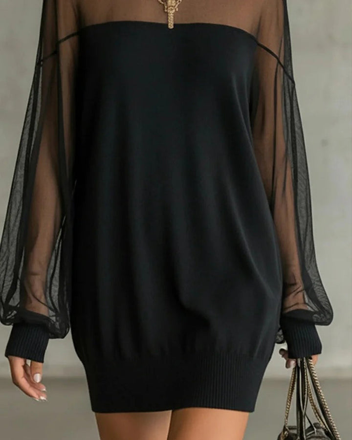 Dress Lantern Sleeve Solid Color Patchwork