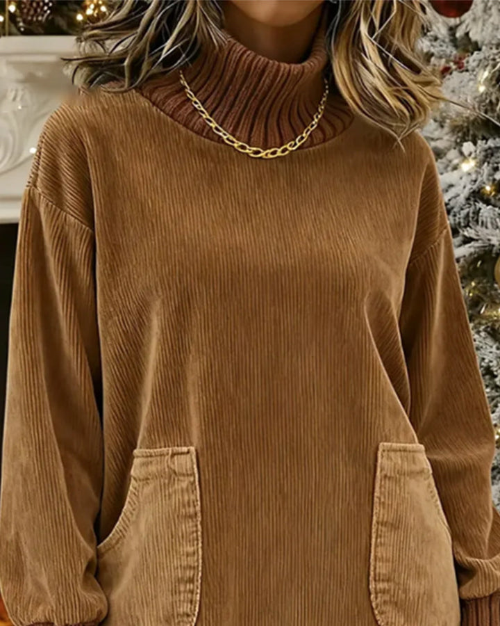 Retro Dress with High Neck and Long Sleeves