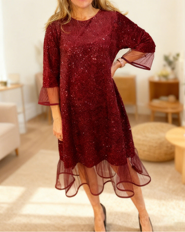 Modern Dress with Standout Sleeves and Sequins