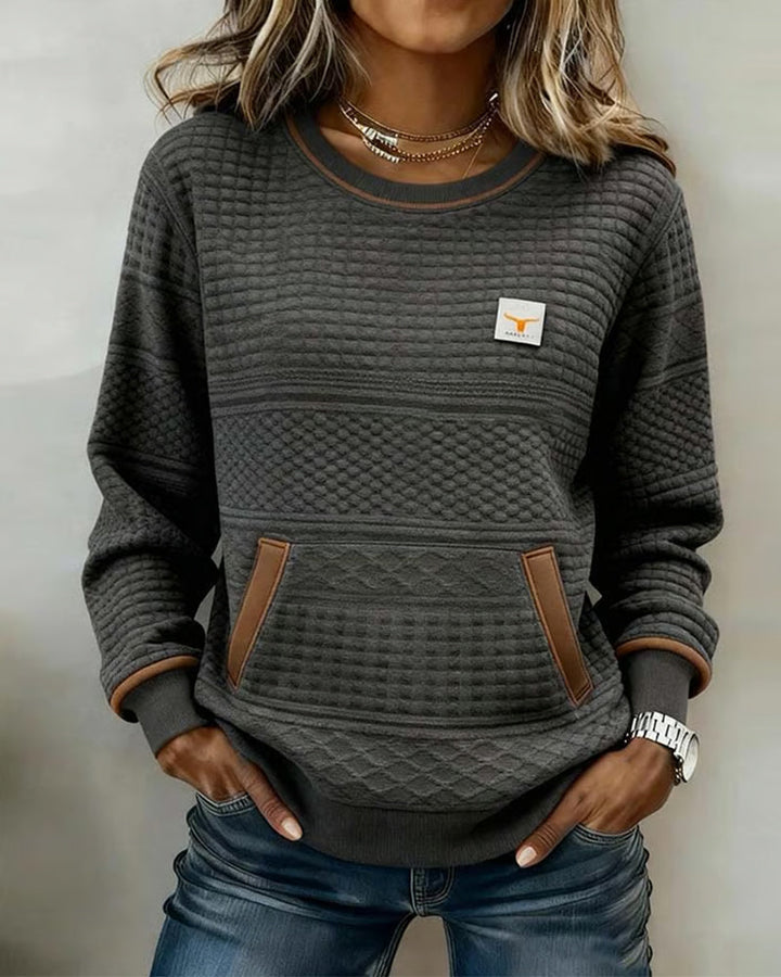 Sweatshirt with Round Neck and Color Blocking