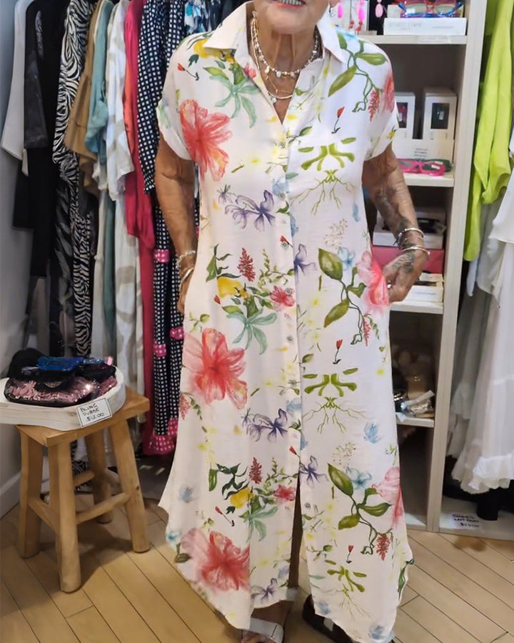 Shirt Dress Printed Lapels Buttons Down